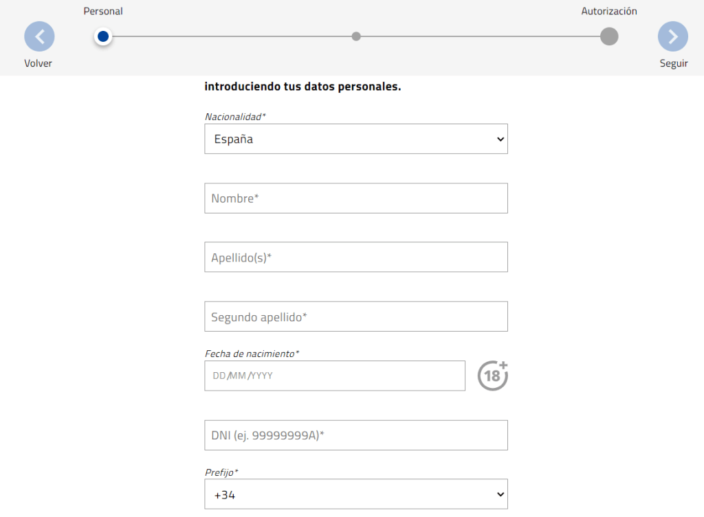 Información pPersonal para el Registro