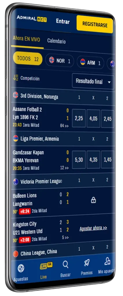 Apuestas deportivas en Admiral Bet Android app